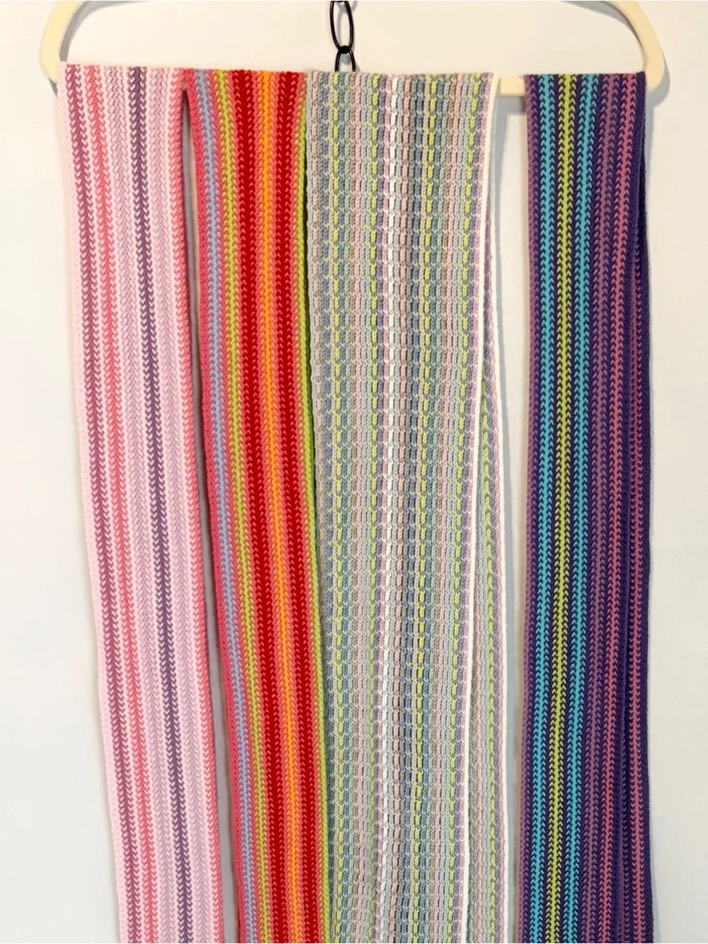 Rainbow scarf set of 4 long skinny crochet wrap fringe multicolor stripe y2k